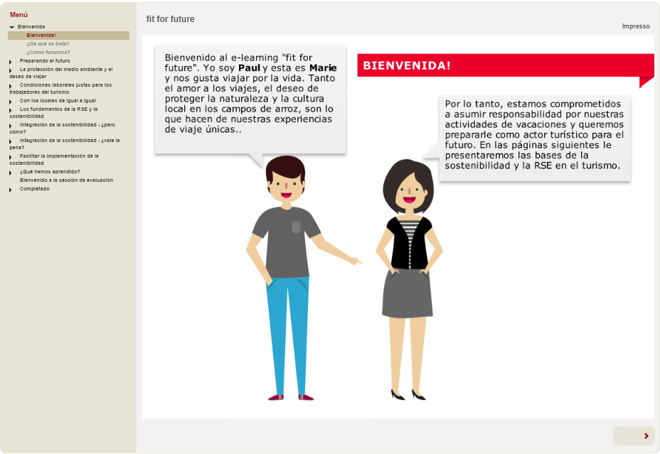 Una captura de pantalla de la segunda página de e-learning.