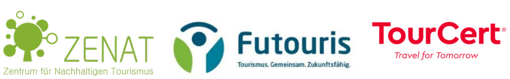 Die Logos von TourCert gGmbh, ZENAT, Futouris e.V.