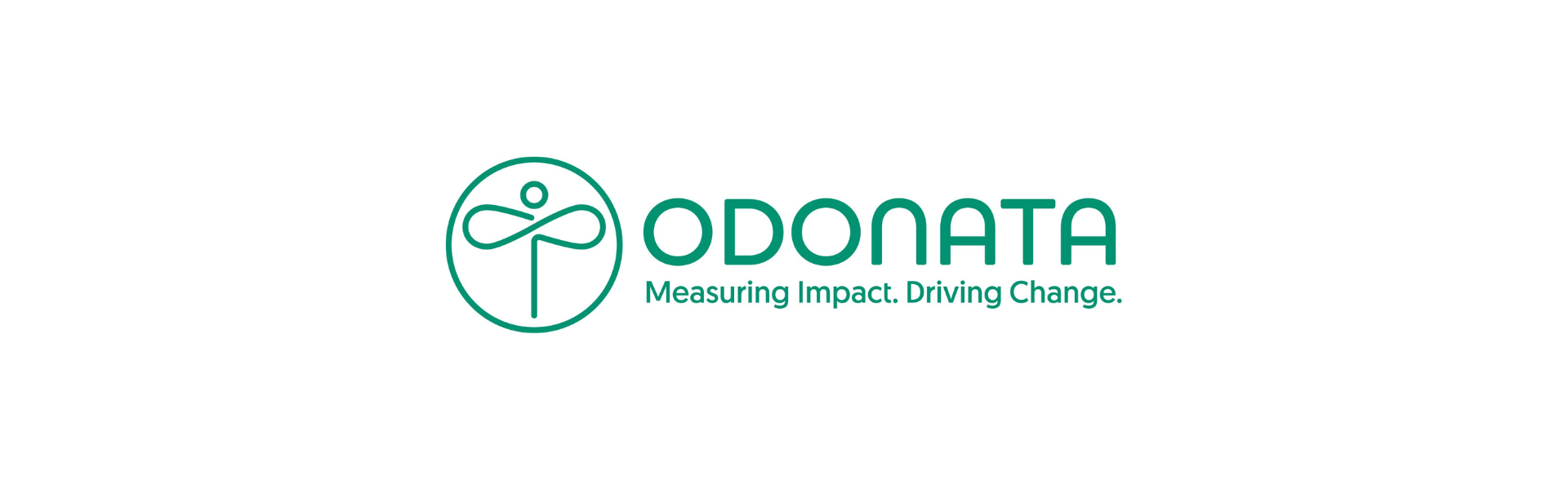 The Odonata logo in green on a white background, featuring a circular logo containing a green dragonfly next to a wordmark in uppercase letters spelling ODONATA, with the slogan 'Measuring Impact. Driving Change.' underneath.